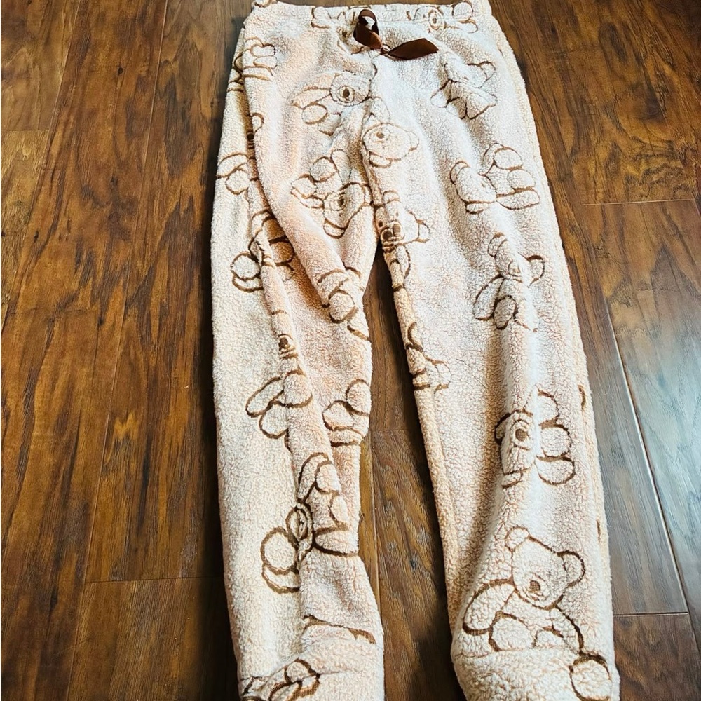 Juniors Cozy Teddy Print  Lounge Pants - Light Peach